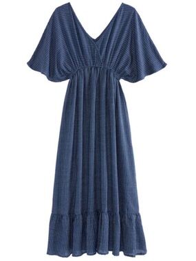Cost Plus World Market Blue Striped V-Neck Maxi Dress